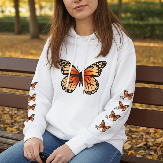 Butterfly Hoodie – White Aesthetic Butterfly Print Pullover Sweatshirt