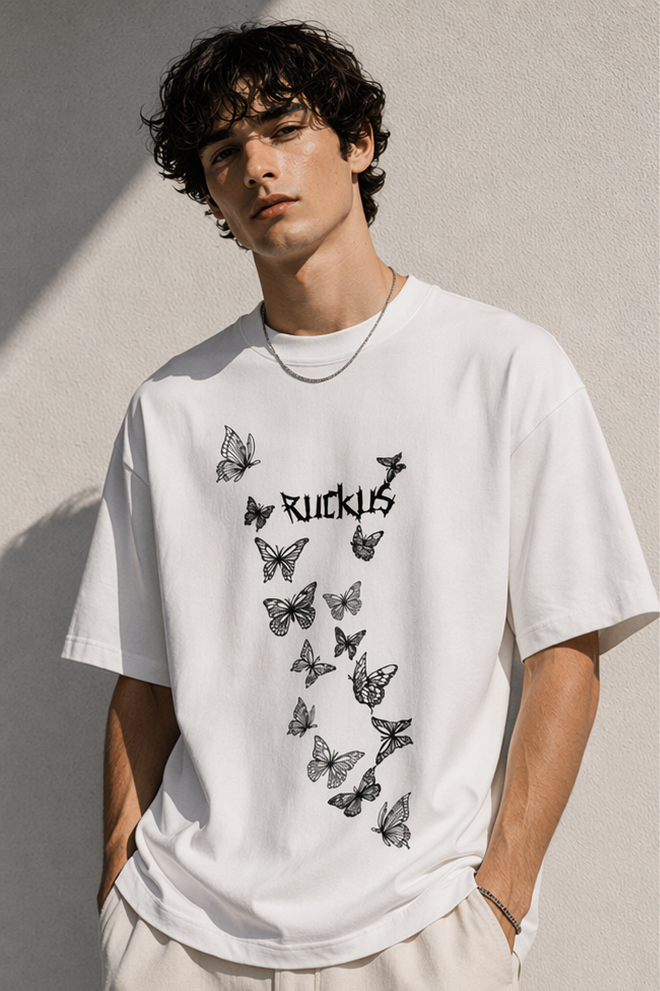 Oversized Graphic T-Shirt “Ruckus” – Premium Minimalist Streetwear Tee | Butterfly Print Aesthetic Shirt | Luxury Fashion Unisex