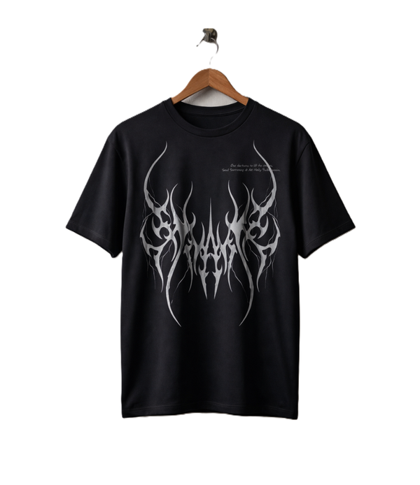 Premium Black Gothic Graphic T-Shirt – Streetwear Tribal Flame Design | Unisex Luxury Cotton Tee